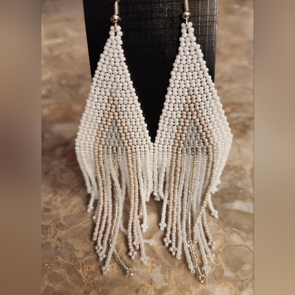 Fringe Beaded Earrings Southwestern Bohemian Cowgirl Handmade